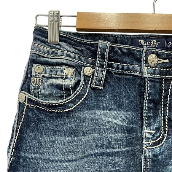 Miss Me Y2K Hailey Skinny Boho Embroidered Rhinestone Dark Wash Jeans Size 25 - Picture 10 of 15